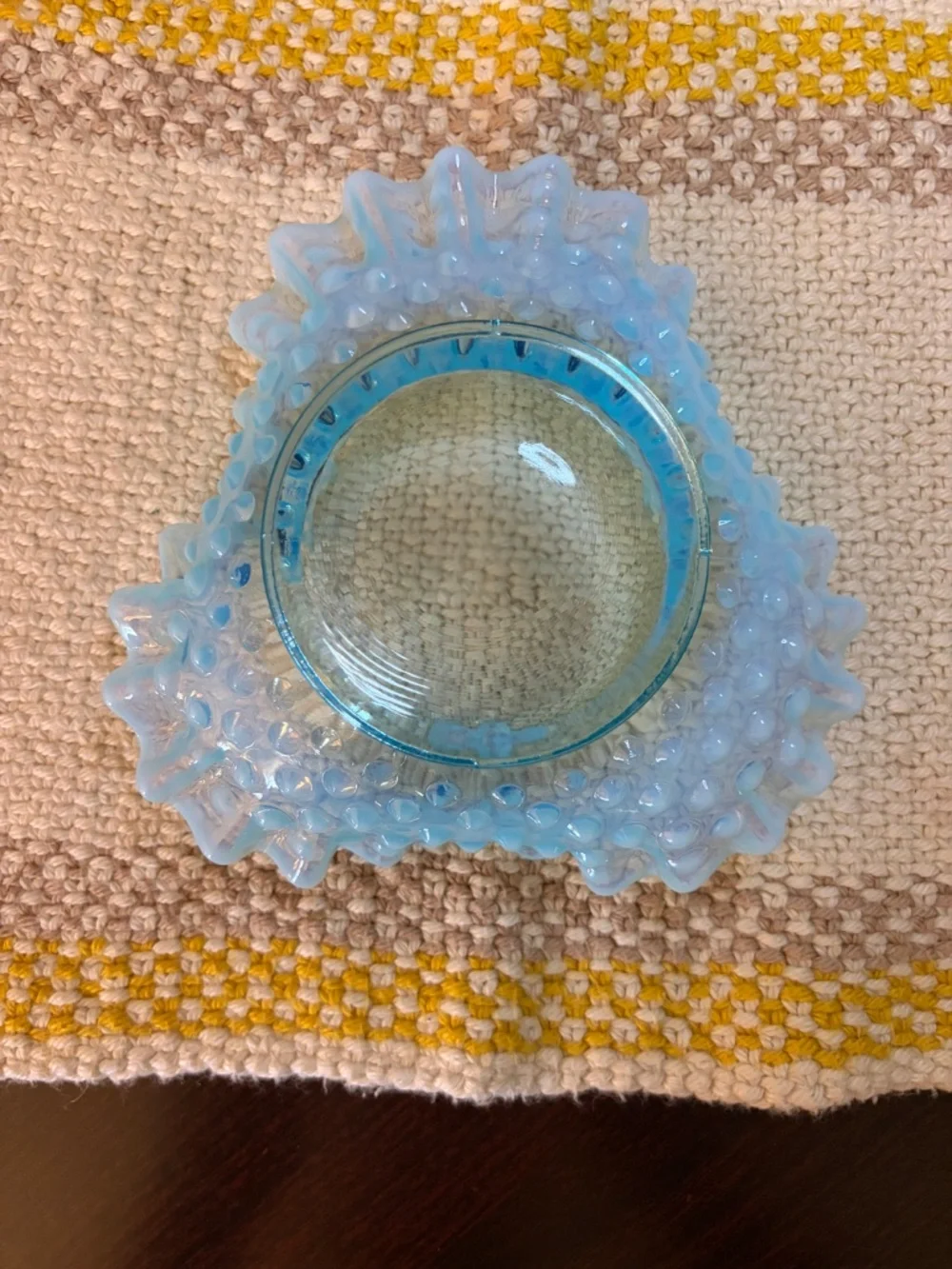 Vintage MCM (1940-69) Fenton Art Opalescent Aquamarine Hobnail Ruffled Dish